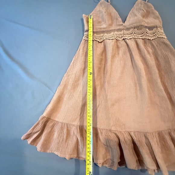 Love Tree Womens Dress Brown Crochet Waist Ruffle Hem Spaghetti Strap L - Picture 13 of 13
